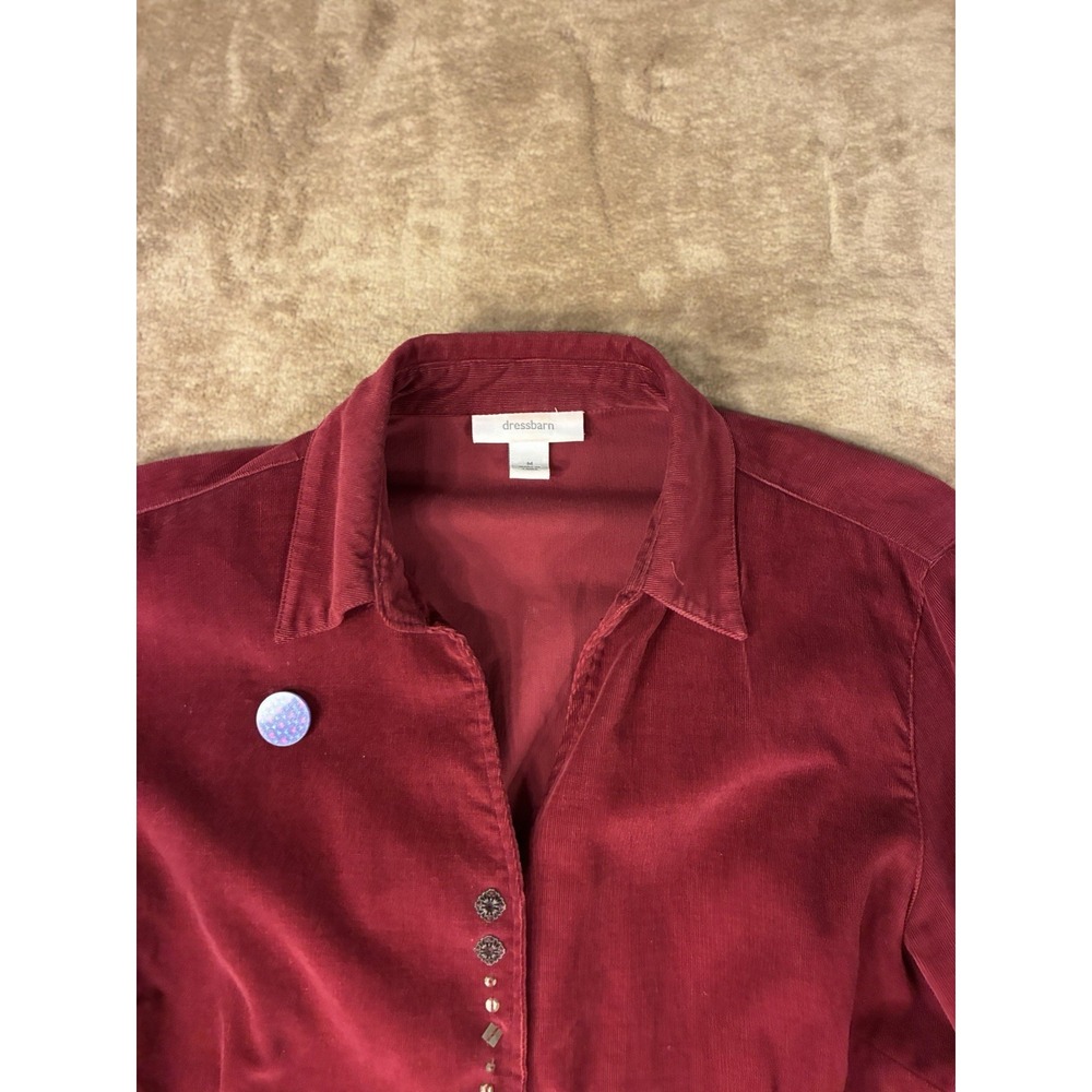 VTG Y2K Womens Burgundy Corduroy Shacket Snap Closure Top Cranberry Red Medium - Picture 2 of 13